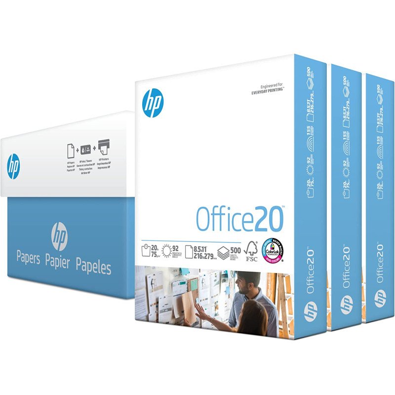 HP Printer Paper 8.5 x 11 Paper Office 20 lb 3 Ream Case - 1500 Sheets
